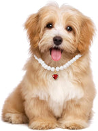 2pcs Cat Pearl Collar with Heart Pendant, Cute Pearl Pet Necklace in Small - Image 5
