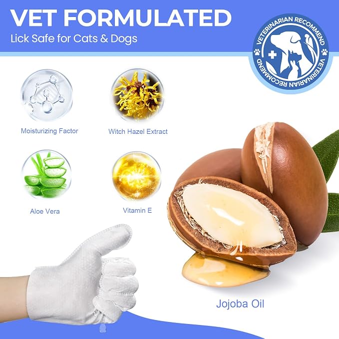 Pet Cleaning Glove Wipes for Dogs & Cats, Hypoallergenic Deodorizing Disposable - Image 6