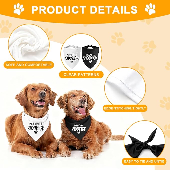 2 Pack Dog Bandana Pregnancy Announcement, Daddy's and Mama's Lil Sidekick - Image 3