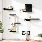 5-in-1 Cat Wall Shelves, Solid Wood & Velvet & Sisal Scratcher, 44lbs Max Load by PLEKER