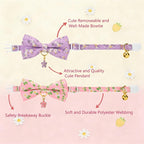 2 Pack Floral Cat Collars with Bow Tie and Bell Adjustable Breakaway Bowtie - Image 2