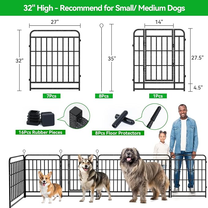 Dog Fence Outdoor 8 Piece Panels 32" Height, Square Steel Pipe - Image 4