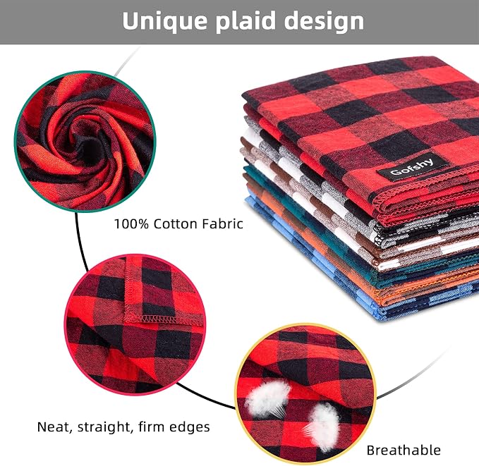 Dog Bandana Fall Large-Orange Brown Dog Scarf Buffalo Plaid Printing Adjustable - Image 3