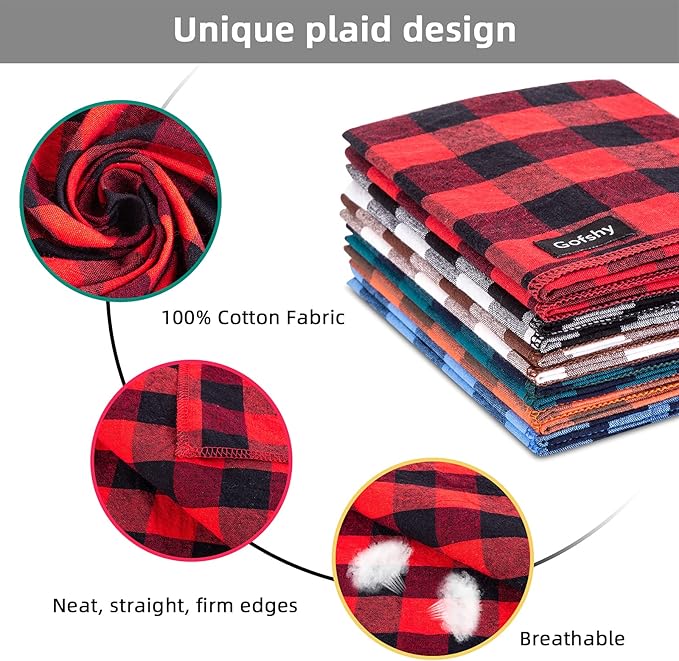 Dog Bandana Fall Small-Orange Brown Dog Scarf Buffalo Plaid Printing Adjustable - Image 3