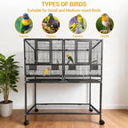 43 Inch Bird Cage with Wooden Perches, Standing Wrought Iron Birdcage with - Image 6