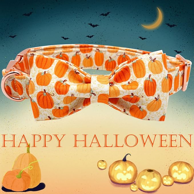 Dog Collars - Halloween Pumpkin Bowtie Dog Collar Gift Soft Bow Collar Pet - Image 3