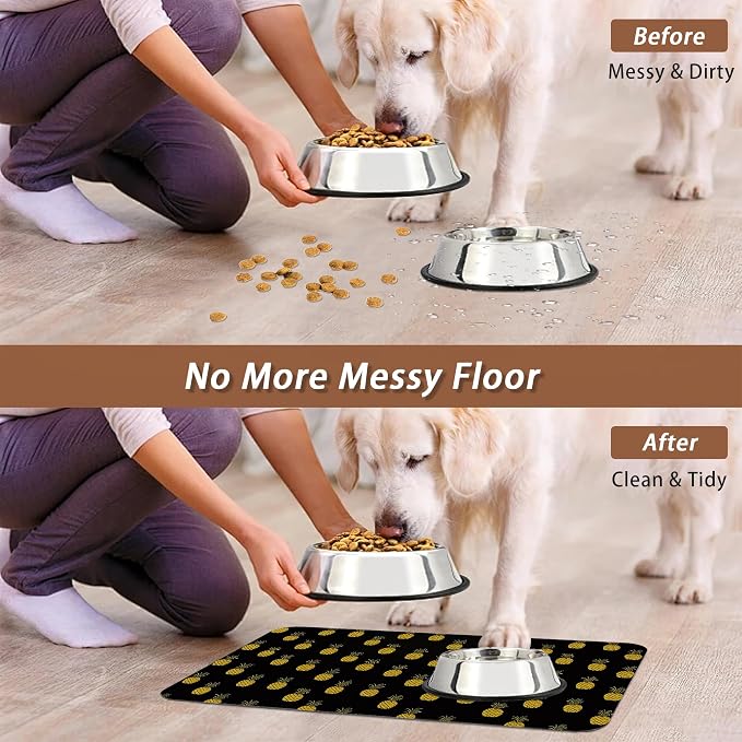 Dog Food Mat for Floors, Pineapple Tropical Absorbent Quick-Dry Pet Feeding Mat - Image 5
