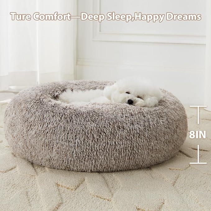 WNPETHOME Calming Dog Bed Cat Bed Donut, Faux Fur Pet Bed Self-Warming Donut - Image 3