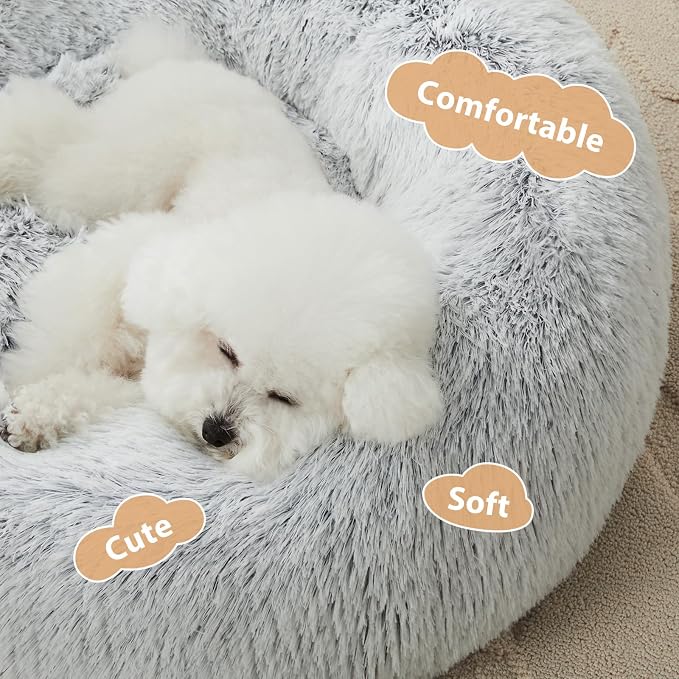 WNPETHOME Calming Dog Bed Cat Bed Donut, Faux Fur Pet Bed Self-Warming Donut - Image 2