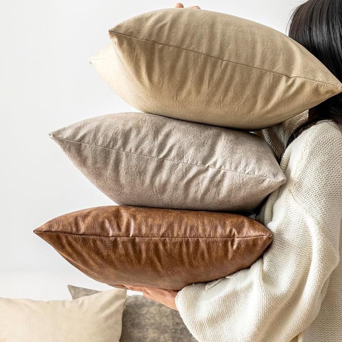 Pack of 2 Oversized Leather Pillow Cover Neutral Decorative, - Image 3