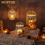 NUPTIO Decorative Candle Lanterns White: 3 Pcs Distressed White Metal Bird Cage - Image 2
