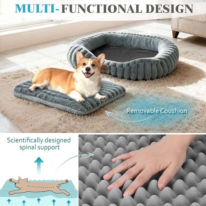 Cute Dog Bed for Extra Large Dogs, XL Washable Soft Plush Furry Calming Dog Bed - Image 2