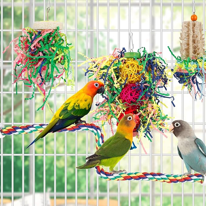 Foraging Toys Parakeet Chewing Hanging Toy Shredded Paper Bird Cage Accessories - Image 2