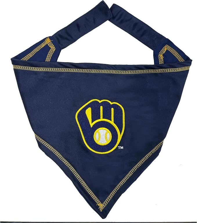 Pets First Milwaukee Brewers TIE Bandana, Small/Medium. Dog Bandana Scarf Bib by PETSFIRST