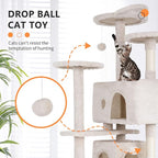 BestPet | 54" Cat Tree Tower | Beige | Sturdy, Hanging Cat Toys, Observation - Image 3