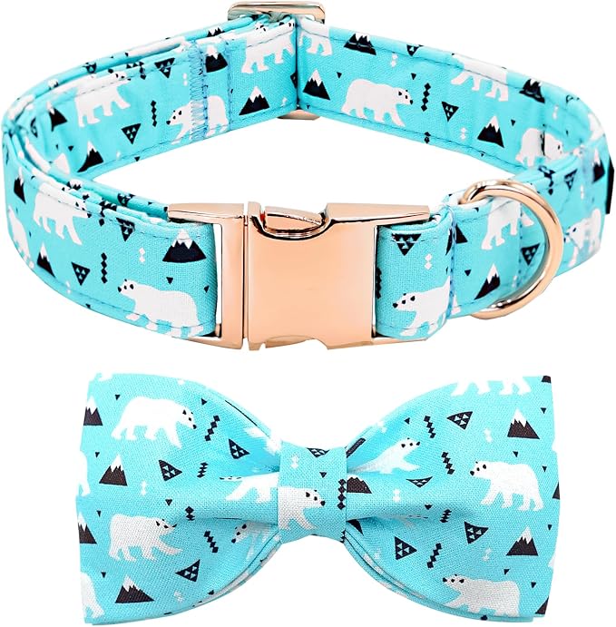 Dog Collar, Bow Dog Collar Blue Bear Pattern Pet Collar Dog Cute Bow Tie Soft by BoboRainbow