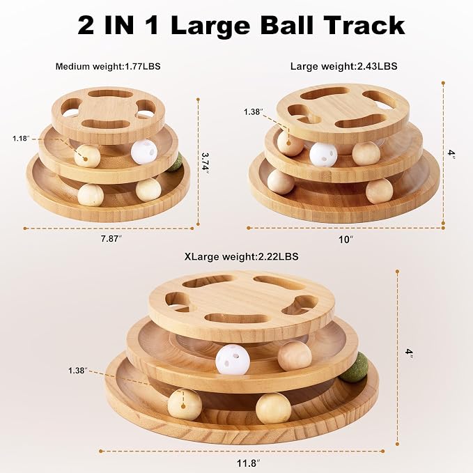 Cat Ball Track Toy with Puzzle Top, Wooden Cat Toys - Image 2