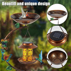 Metal Birdbath with Flower Planter Pedestal and Solar Bird Feeders Combo - Image 4