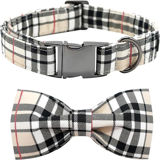Dog Collar- Plaid Pet Collar Cute Pet Bow Soft Girl or Boy Dog Collars by BoboRainbow