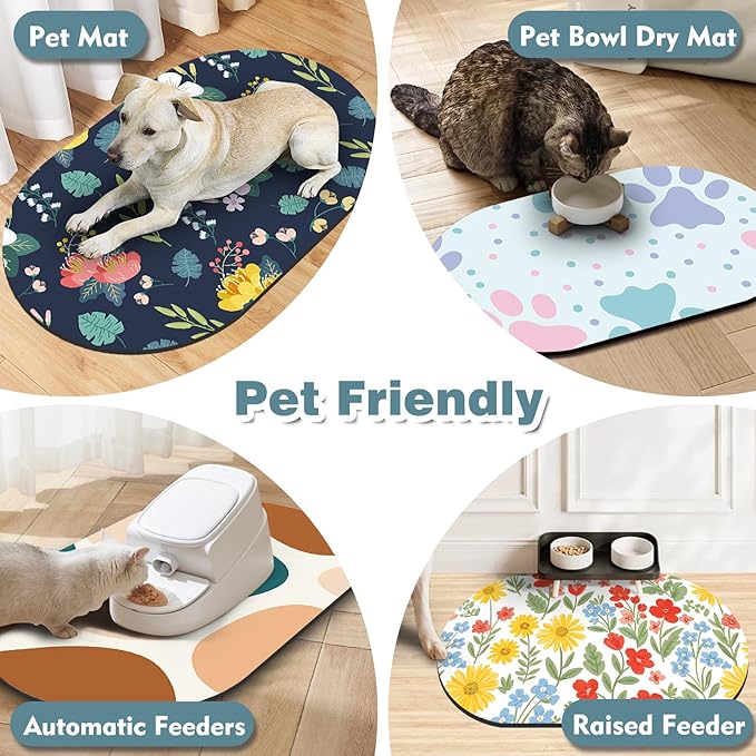 Absorbent Pet Food Mat 24''x16'', No Stains Quick Dry Pet Water Mat Protect - Image 6