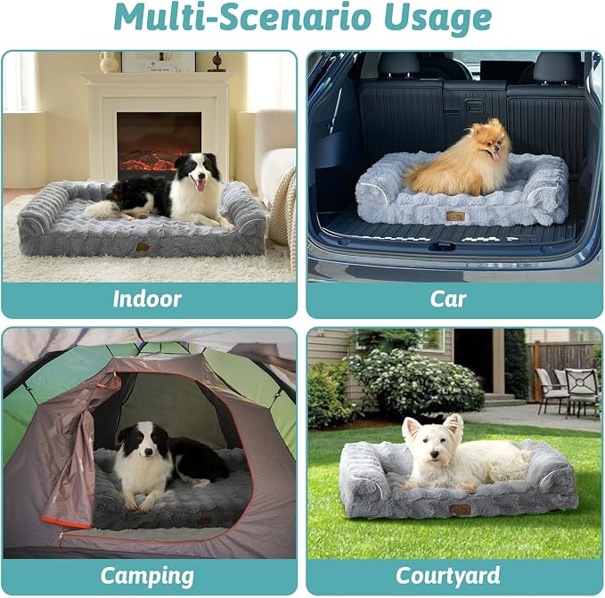 Faux Fur Orthopedic Dog Bed, Super Soft Large Dog Bed, Supportive Foam Bolster - Image 7