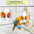 2Pcs Small Bird Mirror Parrot Swing, Wooden Parakeet Perches Flower Interactive - Image 4