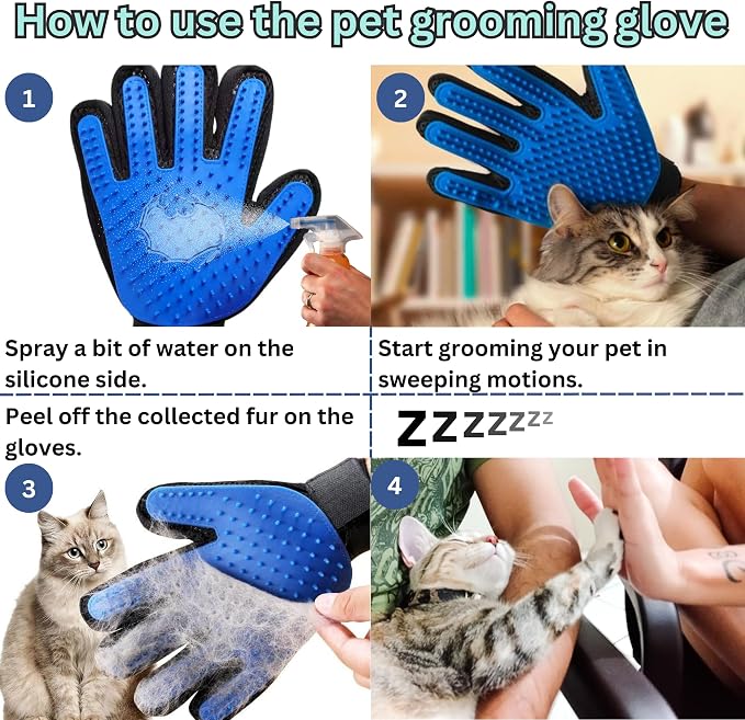 Pet Hair Remover Gloves – Blue, Reusable Grooming Gloves - Image 2
