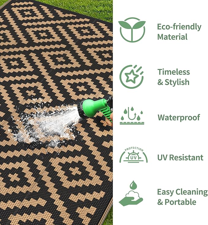 GENIMO Outdoor Rugs 8x10 Waterproof, Reversible Mats, Area Plastic Straw Rug - Image 5