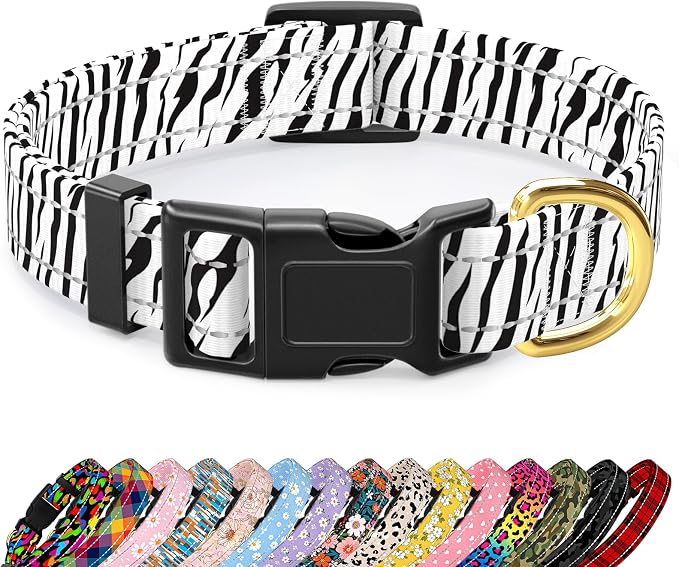 Reflective Dog Collar for Medium Dogs, Cute Boho Adjustable Heavy-Duty Nylon by TMOODEL