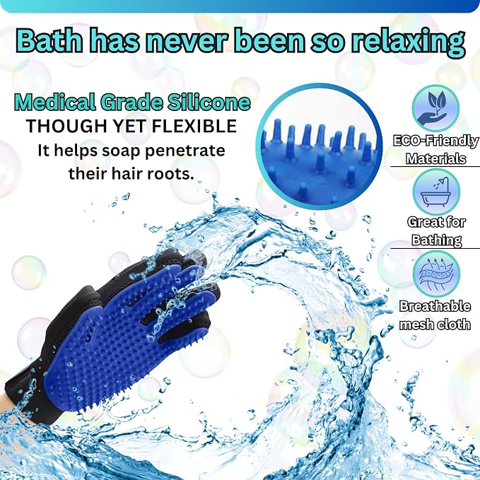 Pet Hair Remover Gloves – Blue, Reusable Grooming Gloves - Image 8
