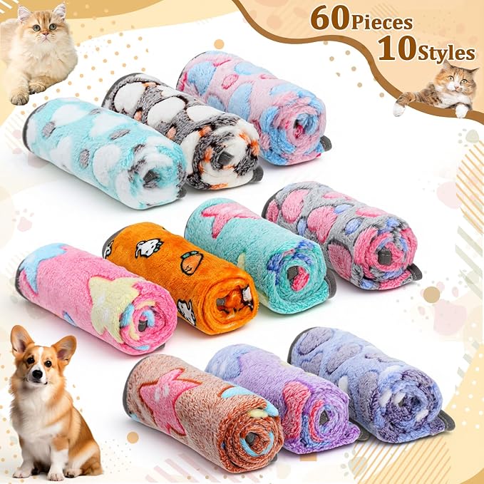 60 Pcs Puppy Blanket Bulk Soft Fluffy Flannel Pets Fleece Blankets - Image 3