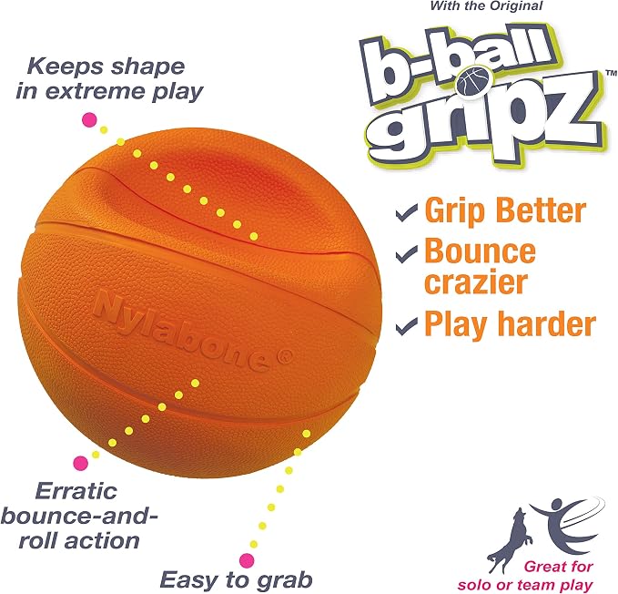 Nylabone Power Play Gripz Felt Basketball Rubber Fetch Toy, Squeaky Ball - Image 10