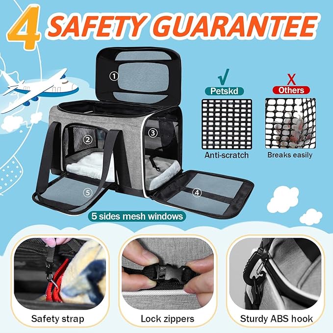 Petskd Top-Expandable Pet Carrier 17x11x9.5 Inches Alaska Airline Approved - Image 5
