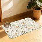 Vintage Wildflowers Herbs Pet Feeding Mat, Absorbent Bowl Pad, Quick Dry by QSOQSO