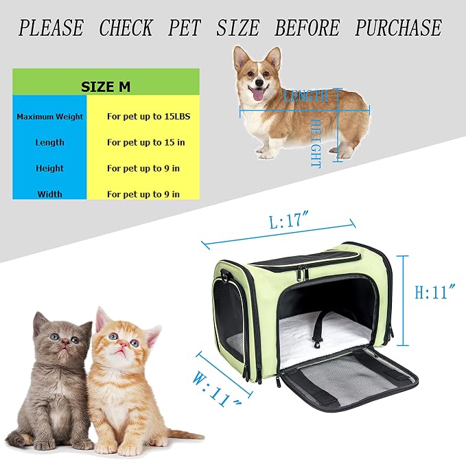 Soft Sided Carrier for Small Medium Cats Dogs, TSA Airline Approved Collapsible - Image 4
