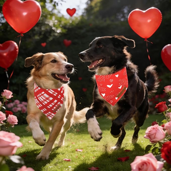 Realeaf Valentine's Day Dog Bandanas 2 Pack, Reversible Red Plaid Heart Dog - Image 6