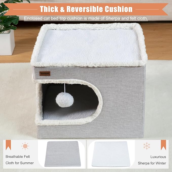 Cat Bed for Indoor Cats Cube House, Covered Cat Cave Beds & Furniture - Image 6