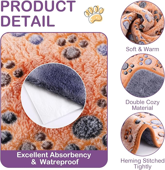 Panelee 4 Pcs Waterproof Dog Blankets Washable Puppy Paw Print Fleece Blanket - Image 3