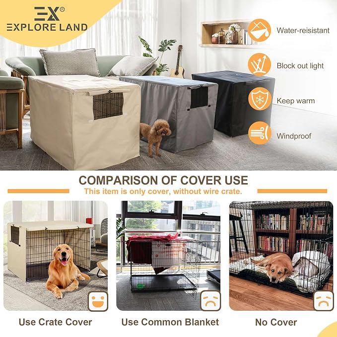 Explore Land 30 inches Dog Crate Cover Heavy Duty Polyester Pet Kennel Sunshade - Image 4
