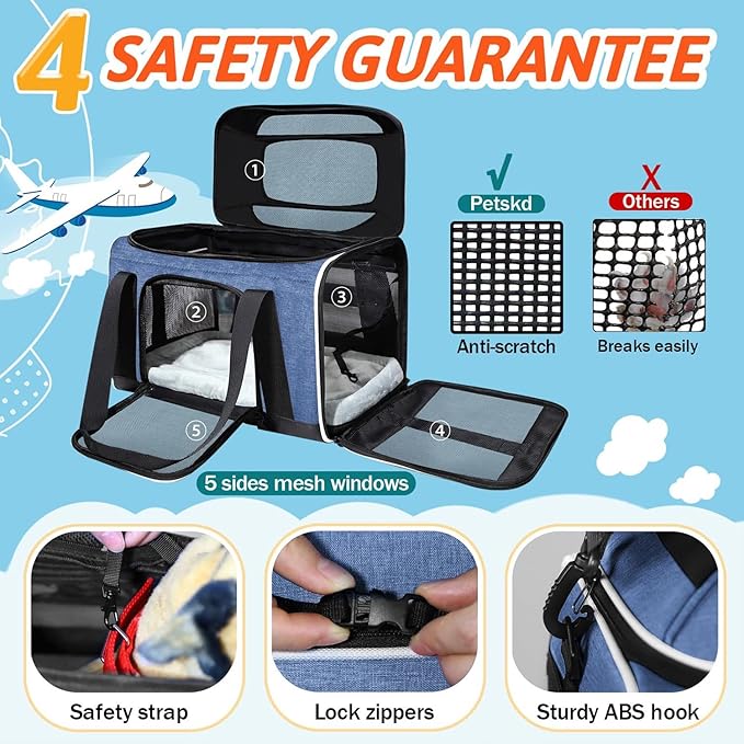 Petskd Top-Expandable Pet Carrier 17x12x8.5 Inches JetBlue Allegiant Spirit - Image 5