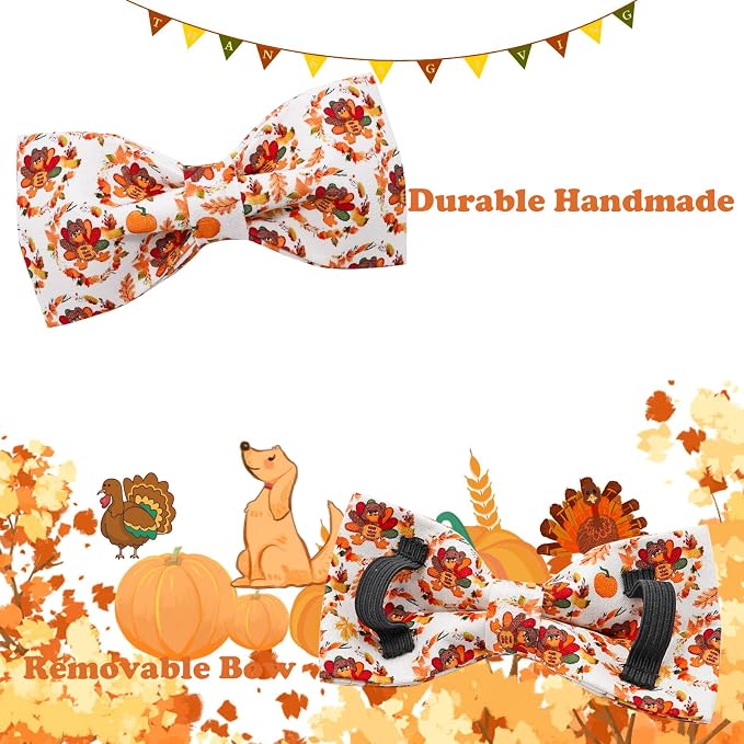 Dog Collar - Thanksgiving Turkey Pet Collar Bowtie Gift Puppy Cute Bow Collar - Image 4