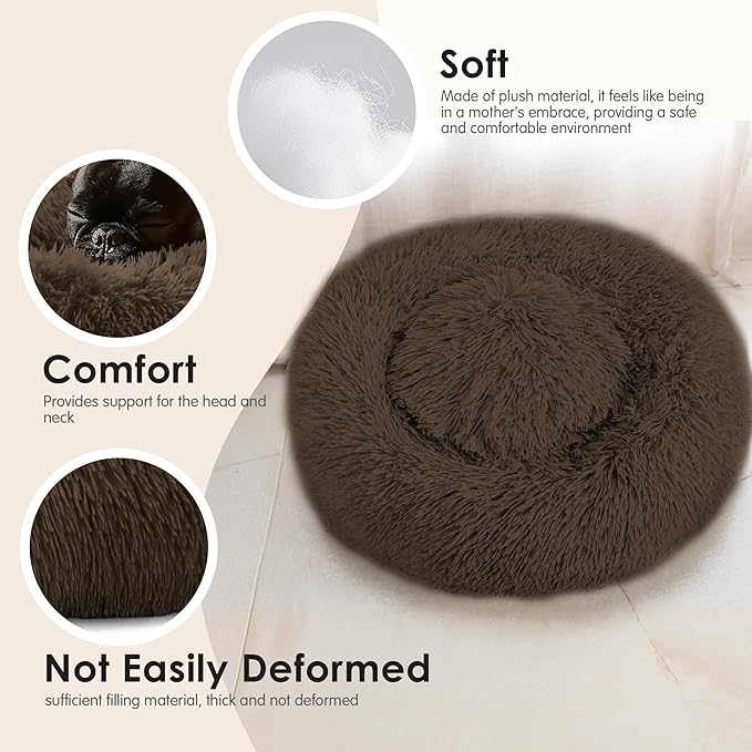 28in Large Dog Bed, Medium Size Dog and Cats, Calming Donut Bed - Image 4
