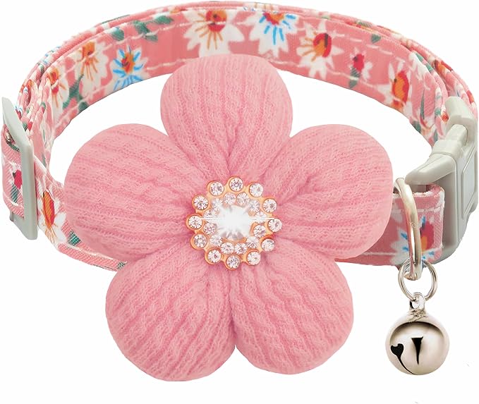Small Dog Collar with Flower, Puppy Collar by COZIRAE