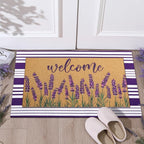 Tinideya 2 Pcs Lavender Door Mat Purple and White Stripe Welcome Non Slip Coir - Image 7