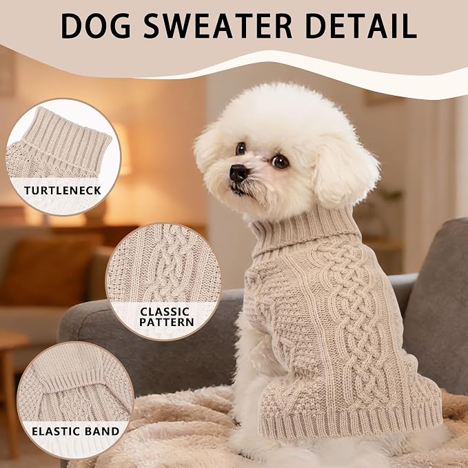 Dog Sweaters for Small Dogs Turtleneck Pullover Puppy Sweater Sleeveless Cable - Image 3