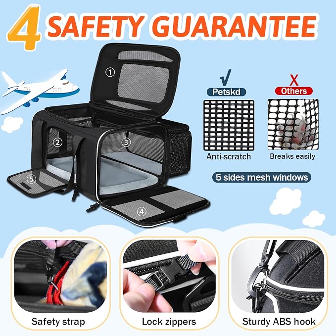Petskd Top and Side Expandable Pet Carrier 17x12x8.5 Inches JetBlue Frontier - Image 5