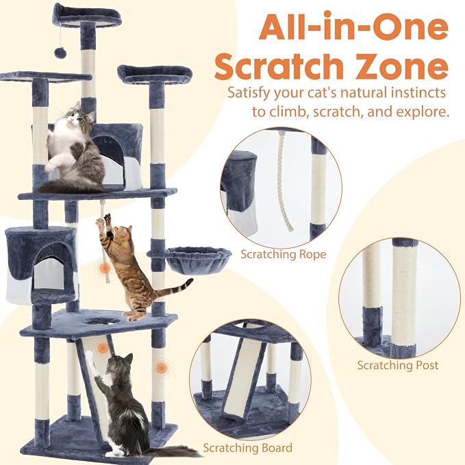 Sweetcrispy 79 inch Cat Tree Tower, Large Multi Level Cats Climbing Tower - Image 3