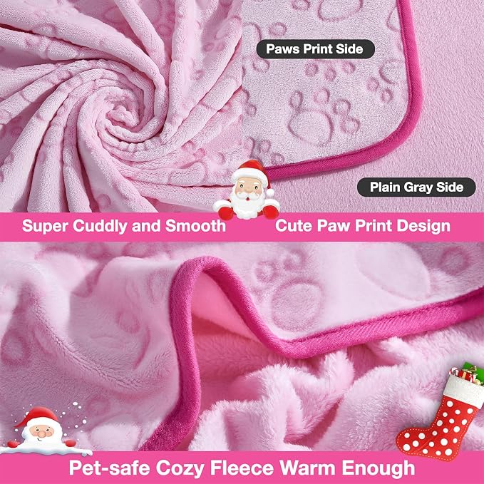 Pink Cat Blanket for Kitten Beds, Flannel Pink Stuff Cute Paw Print, 24 * 32 - Image 3
