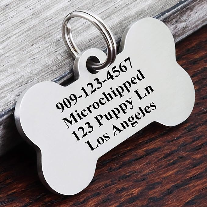 Ultra Joys Custom Personalized Dog ID Tag, Brushed Stainless Steel Bone Dog Tag - Image 3