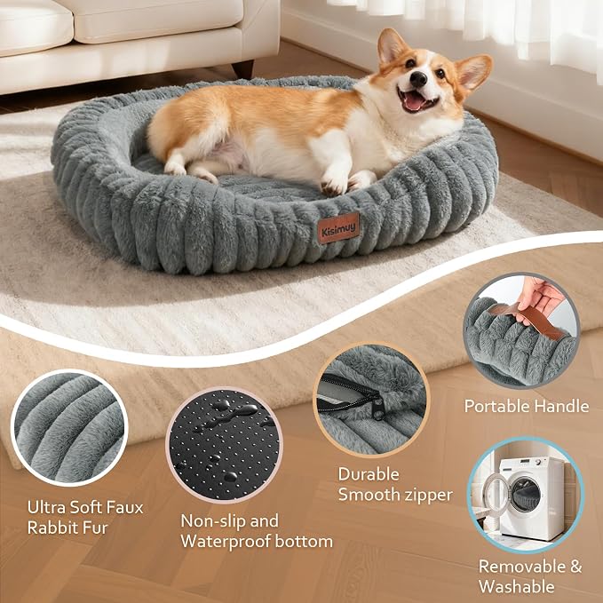 Cute Dog Bed for Extra Large Dogs, XL Washable Soft Plush Furry Calming Dog Bed - Image 4